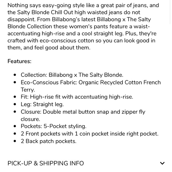 Billabong Salty Blonde Chill Out Jeans, size 24 - Picture 8 of 8